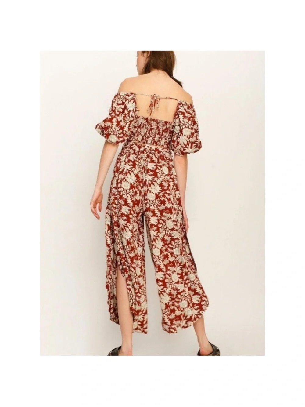 Free People FP Movement Sunday Floral Wide-Leg Crop Top & Pants Set - Red
